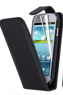 Husa neagra toc flip Samsung Galaxy S4 mini + folie protectie cadou