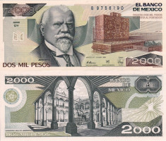 MEXIC 2.000 pesos 1989 UNC!!! foto