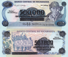 NICARAGUA 500.000 (20) cordobas 1985 UNC!!! foto
