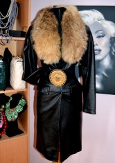 OFERTA! Haina geaca trench piele naturala si guler voluminos blana naturala vulpe foto