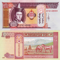 MONGOLIA 20 tugrik 2009 UNC!!! foto