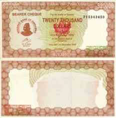 ZIMBABWE 20.000 dollars 2003 UNC!!! foto