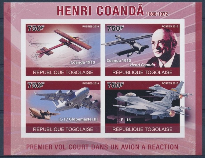 TOGO 2010 AVIATIE HENRI COANDA NEDANTELAT- MICHEL CAT.3789B-3792B