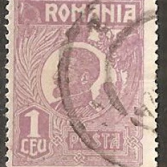 TIMBRE 104a8, ROMANIA, 1920, FERDINAND BUST MIC, 1 LEU, EROARE, INTRERUPERE A CADRULUI PE LATURA DE SUS - DREAPTA, EROARE MAJORA, RARITETE, ECV.