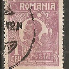 TIMBRE 104h, ROMANIA, 1920, FERDINAND BUST MIC, 1 LEU, EROARE, CADRU INTRERUPT SUS - STANGA, RARITATE, MARCA ATIPICA, ERORI, ECV, ATIPICE, RARITATI