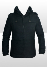Palton tip Zara - Cambrat pe corp - Slim - Bleumarin - Masuri: L - Model gros de iarna - Model Army foto