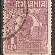 TIMBRE 104a3, ROMANIA, 1920, FERDINAND BUST MIC, 1 LEU, EROARE, PUNCT DE CULOARE PE LATURA DREAPTA