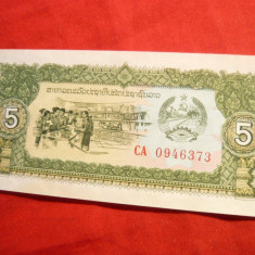 * Bancnota 5 Kip Laos , cal. Necirculat