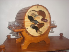 Suport butoias din lemn pentru sticle de vin si pahare - produs original foto