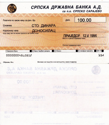 BOSNIA-HERTEGOVINA 100 dinara 1996 CEC UNC!!! foto