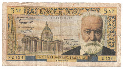 FRANTA 5 FRANCI NOI NOUVEAX FRANCS 1965 U foto