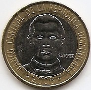 Republica Dominicana 5 Pesos 2008 Bimetalic, 23mm, KM-89 UNC !!! foto