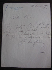 ALEXANDRU MARGHILOMAN, SCRISOARE , 15 IUNIE 1905 foto
