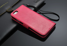 Husa / toc protectie piele fina iPhone 6 lux, tip flip cover portofel, ROZ foto