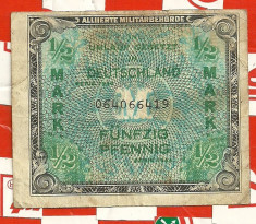 Bancnota de ocupatie-1/2 MARK 1944 Germania foto