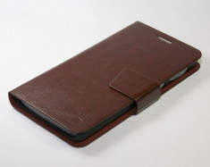 Husa din piele naturala Foot, suport carti de vizita, culoare brown, pentru Lenovo S860 foto