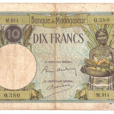 MADAGASCAR 10 FRANCS FRANCI ND (ca.1937) F