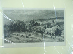 Pe drum in Valahia 1850 gravura alb - negru On the road in Wallachia foto