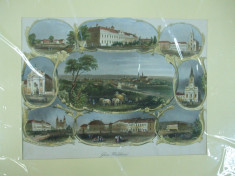 Oradea Mare 1850 gravura color Gross - Wardein Viena Cal Kehlfeld foto