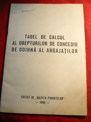 Gazeta Finantelor 1969 -Tabel de Calcul al Drepturilor de Concediu de Odihna ale Angajatilor foto
