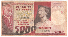 MADAGASCAR MALAGACHE MALAGASY 5000 FRANCI FRANCS 1000 ARIARY ND (1974) U foto