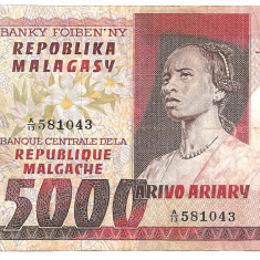 MADAGASCAR MALAGACHE MALAGASY 5000 FRANCI FRANCS 1000 ARIARY ND (1974) VF
