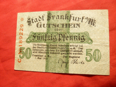 *Bancnota notgeld 1917 Frankfurt /Maine Germania , cal.Buna foto