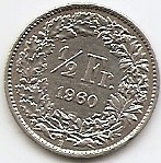 Elvetia 1/2 Franc 1960 Argint 2.5g/0.835 KM-23 foto