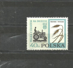 POLONIA 1963 - AGRICULTURA, TRACTOR SI SPICE DE GRAU, timbru nestampilat R89 foto