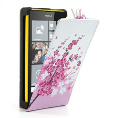 Husa flip alb+roz (flori) (MLC) pentru telefon Nokia 520 / 525 Lumia foto