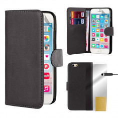 Husa neagra iPhone 6 6s tip portofel piele ECO + folie protectie display foto
