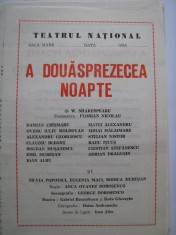Program de teatru / Teatrul National Bucuresti anii 80 - A douasprezecea noapte cu damian Crasmaru, Ovidiu Iuliu Moldovan, Claudiu Bleont, etc foto