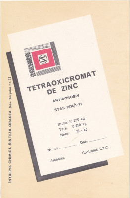 Eticheta Tetraoxicromat de Zinc foto