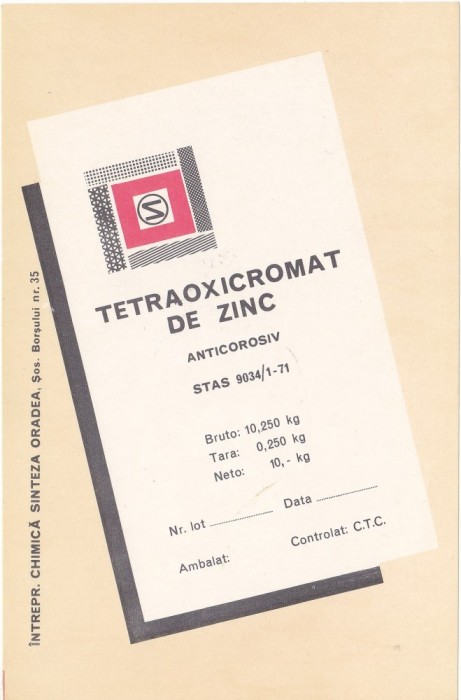 Eticheta Tetraoxicromat de Zinc