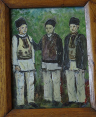 Tablou cu rama din lemn - pictura - Tarani la sfat - tarani din Hunedoara !!!! foto