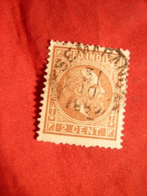 Timbru 2C brun deschis1870 Indiile Olandeze ,dant.13x14 ,stampilat foto