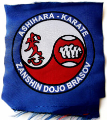 ROMANIA ECUSON TEXTIL ASHIHARA KARATE ZANSHIN DOJO BRASOV dimensiune 90 mm ** foto