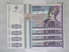 Patru bancnote de 5000 lei din 1992,varianta RARA,necirculate.Rereducere! foto