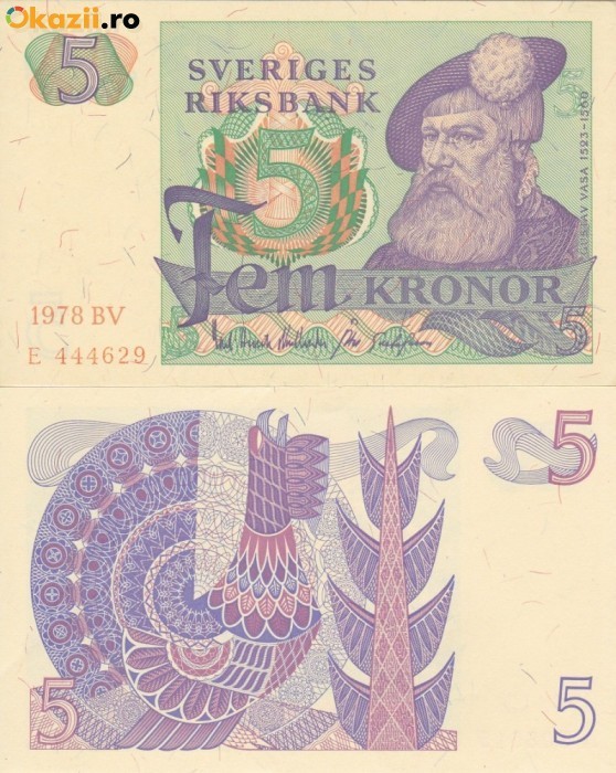 SUEDIA 5 kronor 1978 UNC!!! foto mare SUEDIA 5 kronor 1978 UNC!!! foto mare