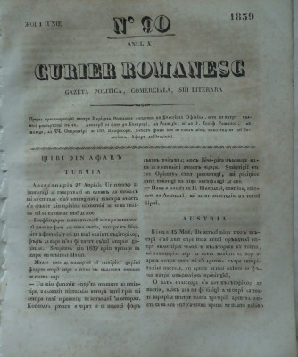 Curier romanesc , gazeta politica , comerciala si literara , nr. 90 din 1839 foto