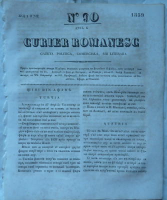 Curier romanesc , gazeta politica , comerciala si literara , nr. 90 din 1839 foto