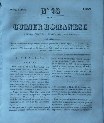 Curier romanesc , gazeta politica , comerciala si literara , nr. 93 din 1839 foto