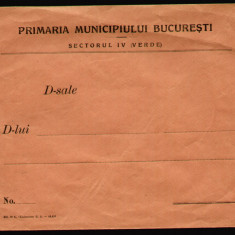 1926-1936 Plic cu antet Primaria Municipiului Bucuresti - Sectorul IV (Verde)