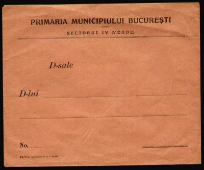 1926-1936 Plic cu antet Primaria Municipiului Bucuresti - Sectorul IV (Verde) foto