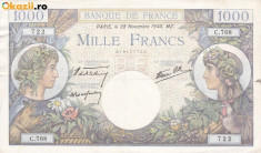 FRANTA 1.000 francs 28 noiembrie 1940 VF+++/aXF!!! foto