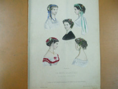 Moda costum rochie gravura color La mode illustree Paris 1867 foto