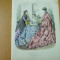 Moda costum rochie evantai gravura color La mode illustree Paris 1868