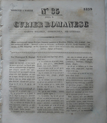 Curier romanesc , gazeta politica , comerciala si literara , nr. 35 din 1839 foto