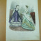 Moda costum rochie evantai gravura color La mode ilustree Paris 1868