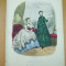 Moda costum palarie evantai rochie gravura color La mode illustree Paris 1867